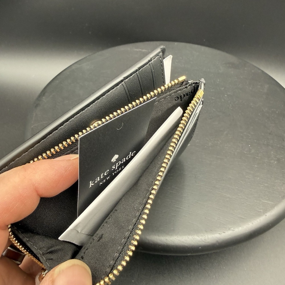NWT Kate Spade Madison Small L-Zip Wallet Black Saffiano Leather Gold Hardware - Picture 6 of 8